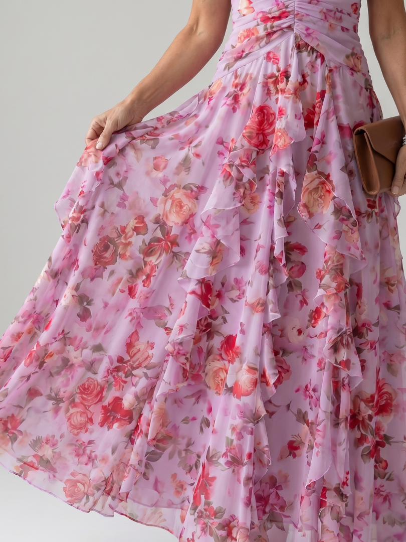 Robe Longue Femme Maxi avec Col Licou et Jupe Superposée Lucyle