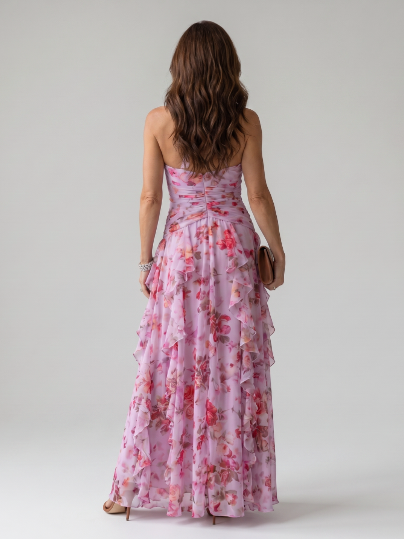 Robe Longue Femme Maxi avec Col Licou et Jupe Superposée Lucyle