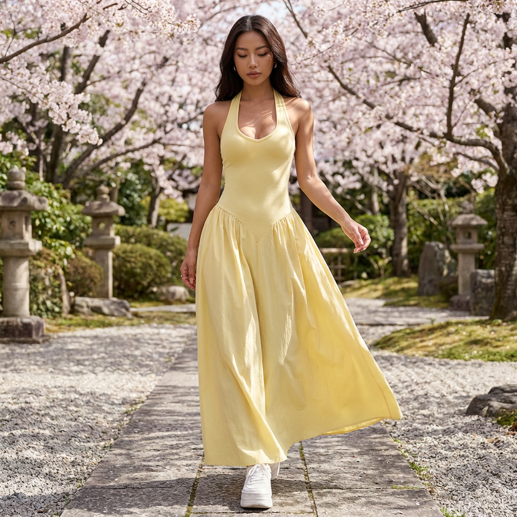 Robe Longue Femme avec Col Licou en Polyester Lucyle