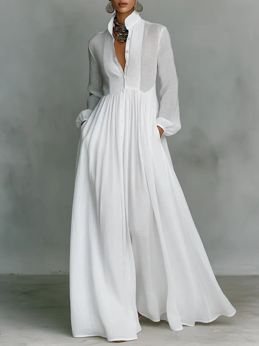 Robe Longue Femme avec Col Mao et Manches Longues Lucyle