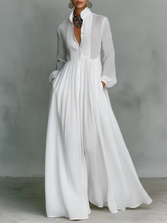 Robe Longue Femme avec Col Mao et Manches Longues Lucyle