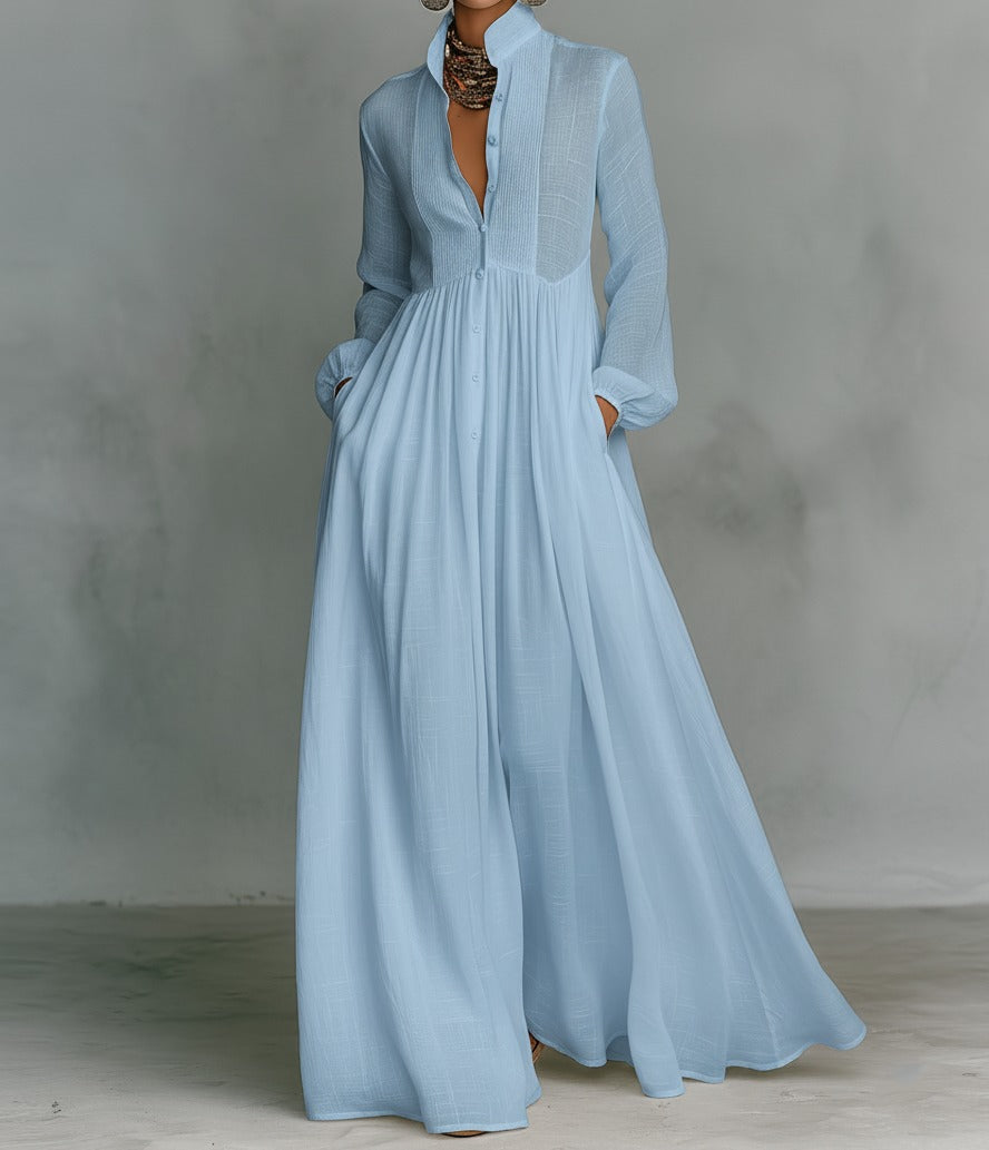 Robe Longue Femme avec Col Mao et Manches Longues Lucyle