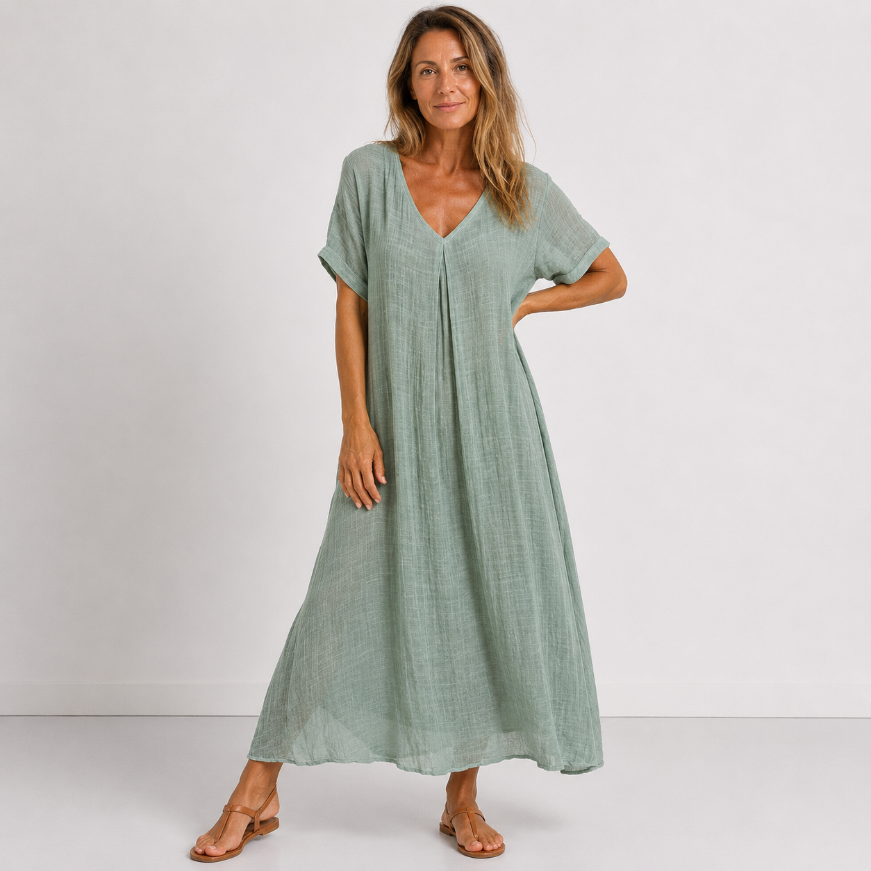 Robe Longue Femme avec Col en V Éléguant Lucyle