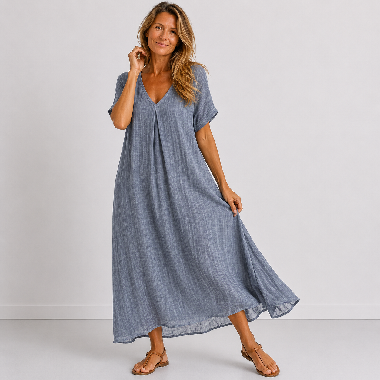 Robe Longue Femme avec Col en V Éléguant Lucyle