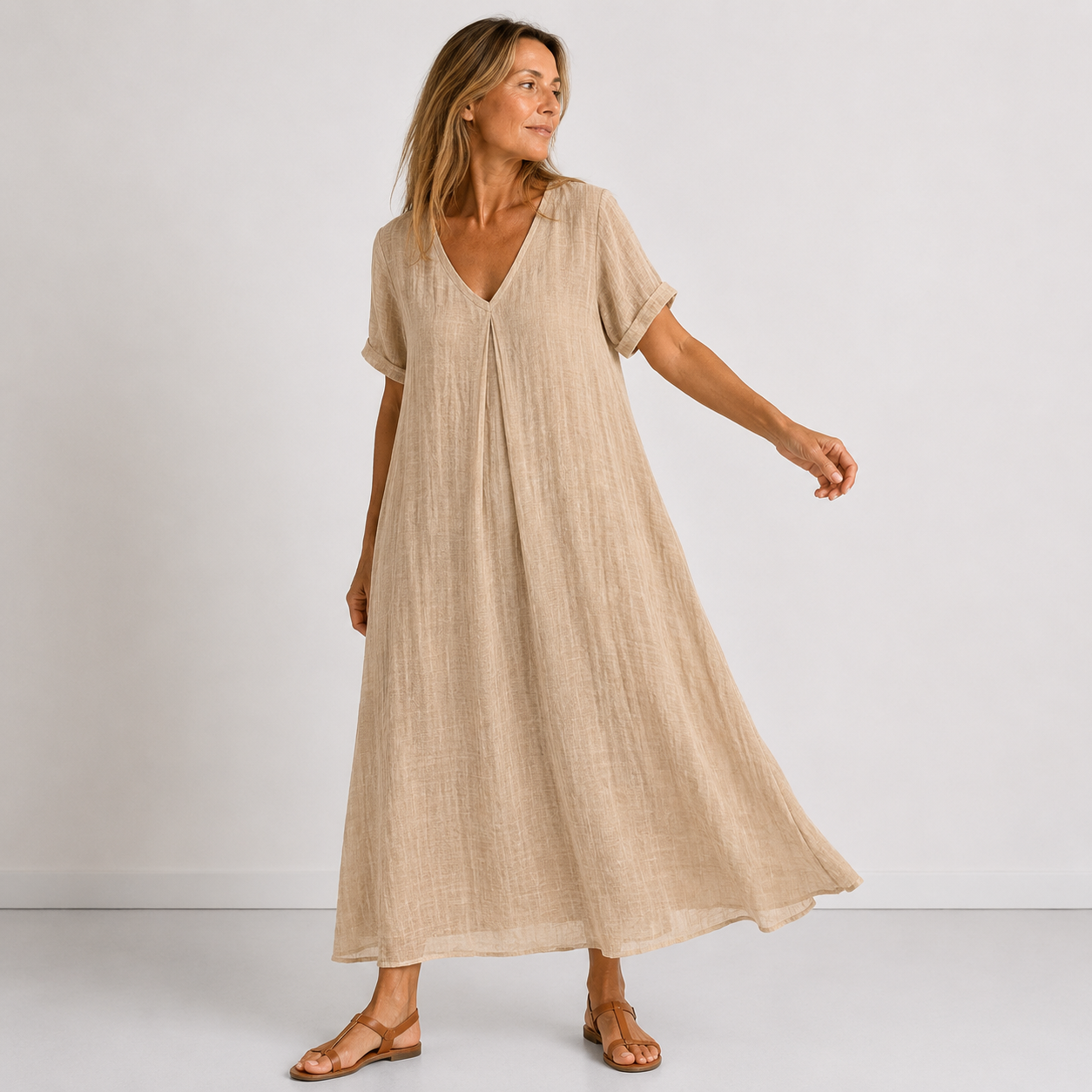 Robe Longue Femme avec Col en V Éléguant Lucyle
