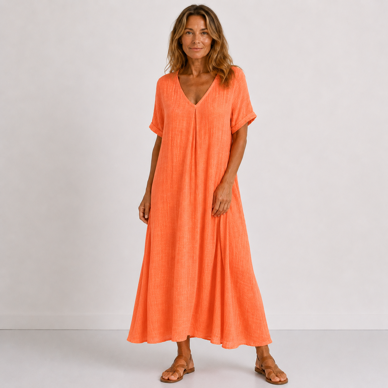 Robe Longue Femme avec Col en V Éléguant Lucyle