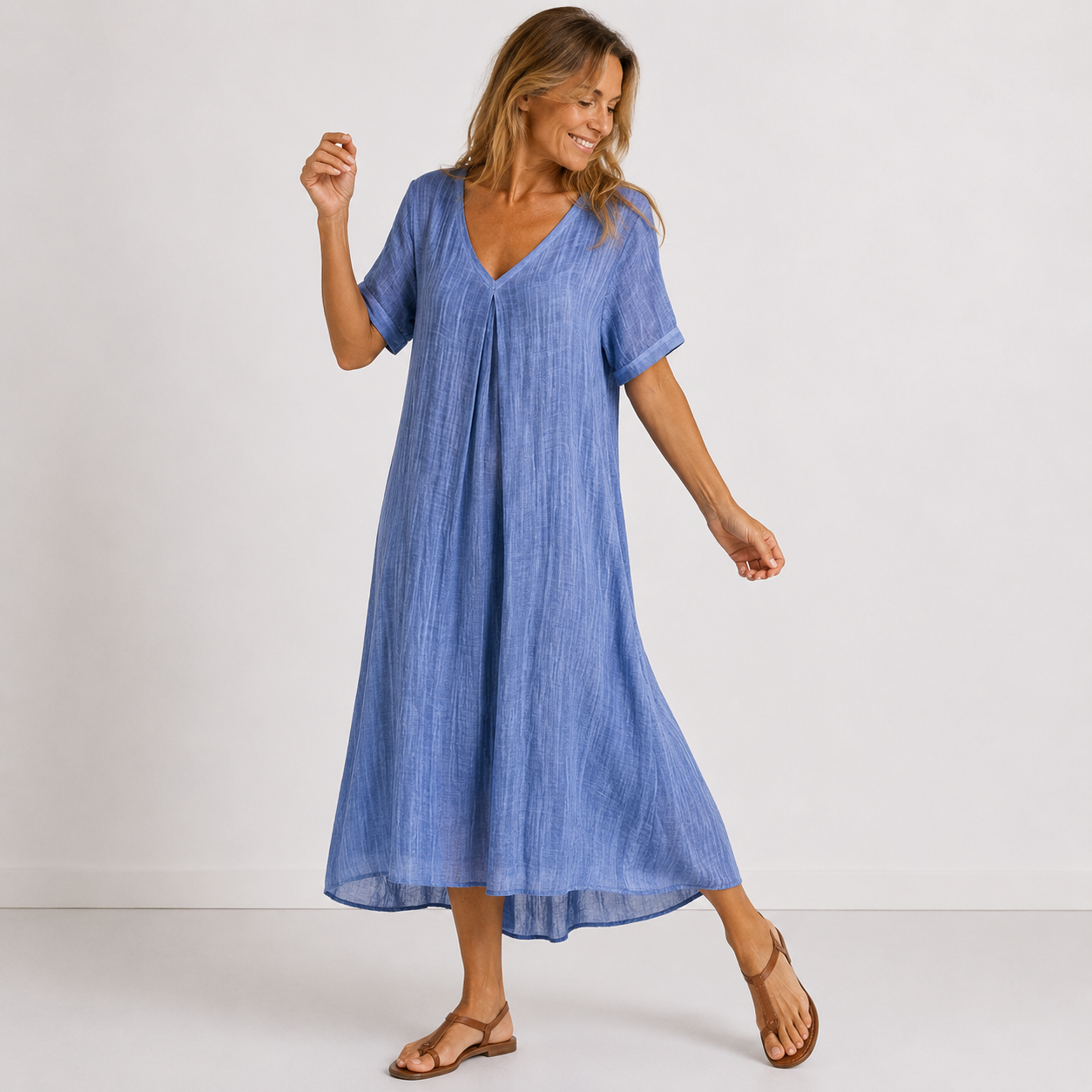 Robe Longue Femme avec Col en V Éléguant Lucyle