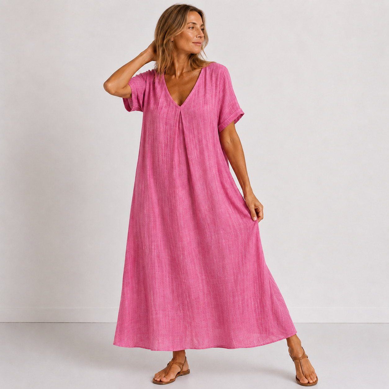 Robe Longue Femme avec Col en V Éléguant Lucyle