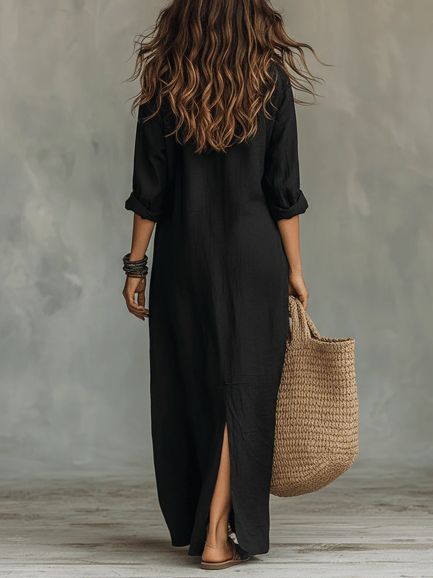 Robe Longue Femme avec Col en V Fluide Lucyle