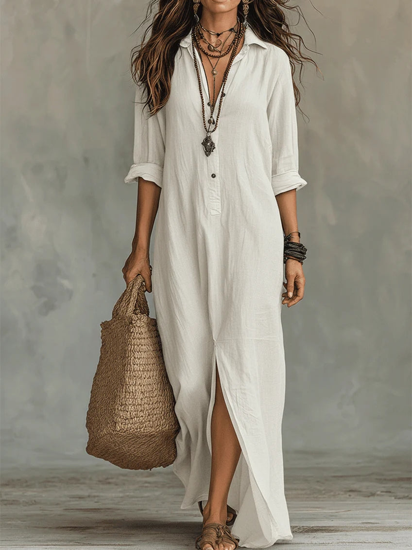 Robe Longue Femme avec Col en V Fluide Lucyle