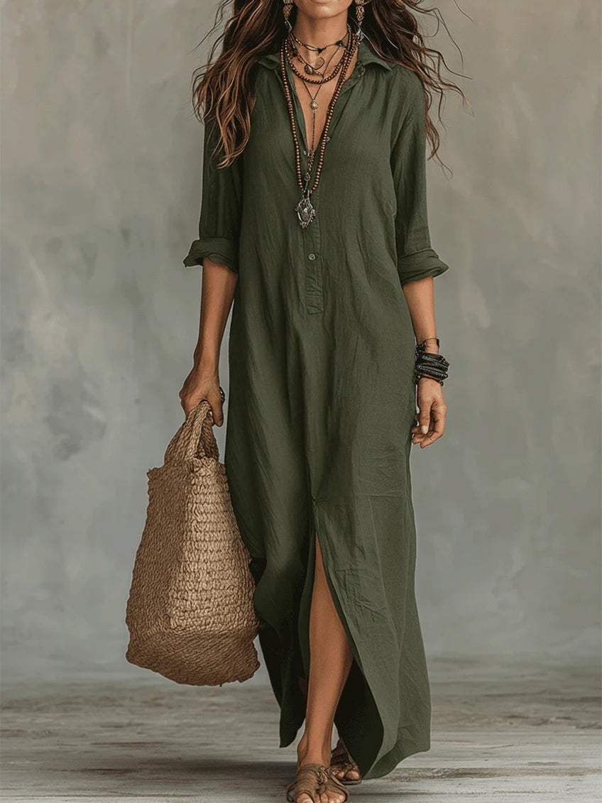 Robe Longue Femme avec Col en V Fluide Lucyle