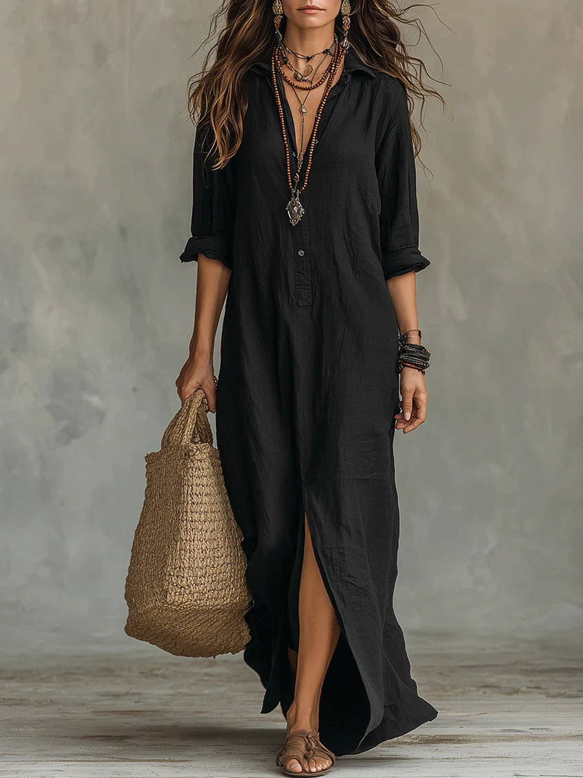 Robe Longue Femme avec Col en V Fluide Lucyle