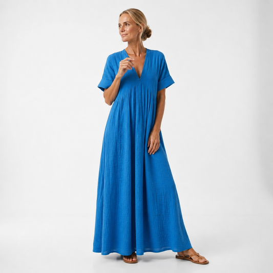 Robe Longue Femme avec Col en V en Coton Lucyle
