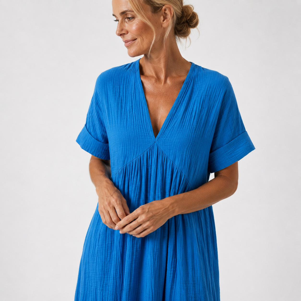 Robe Longue Femme avec Col en V en Coton Lucyle