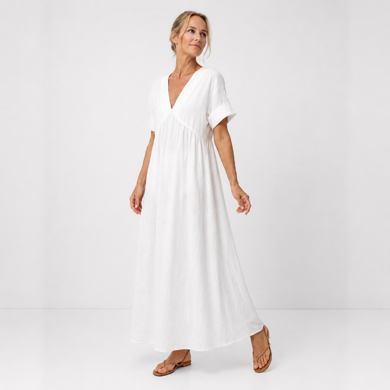 Robe Longue Femme avec Col en V en Coton Lucyle