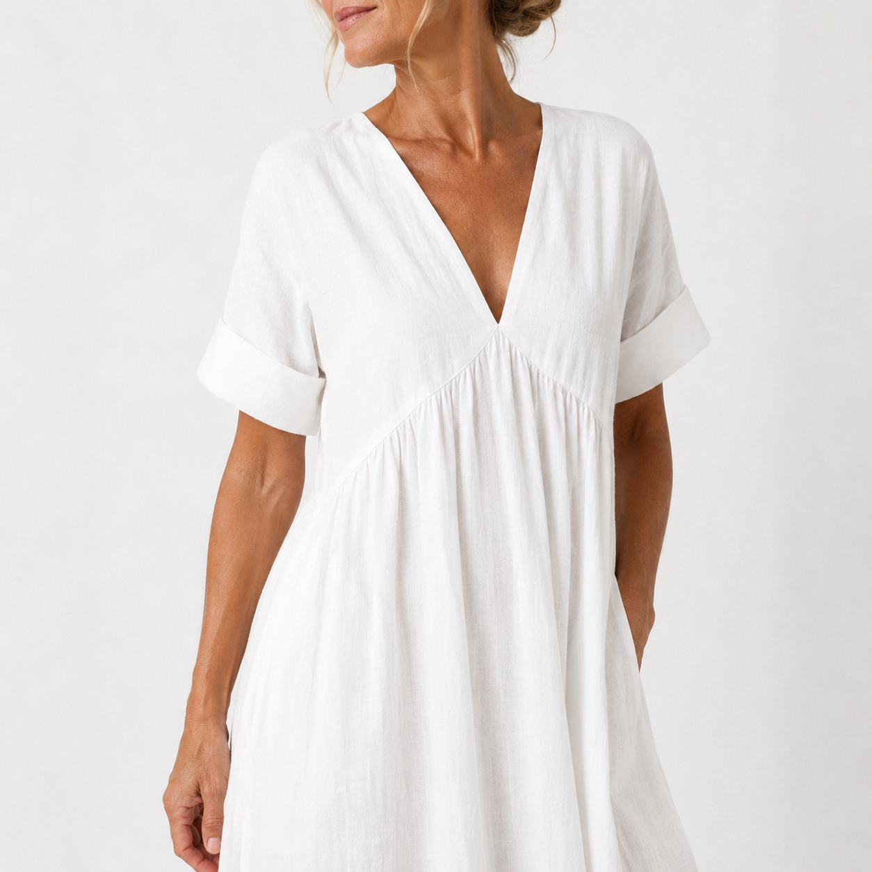 Robe Longue Femme avec Col en V en Coton Lucyle