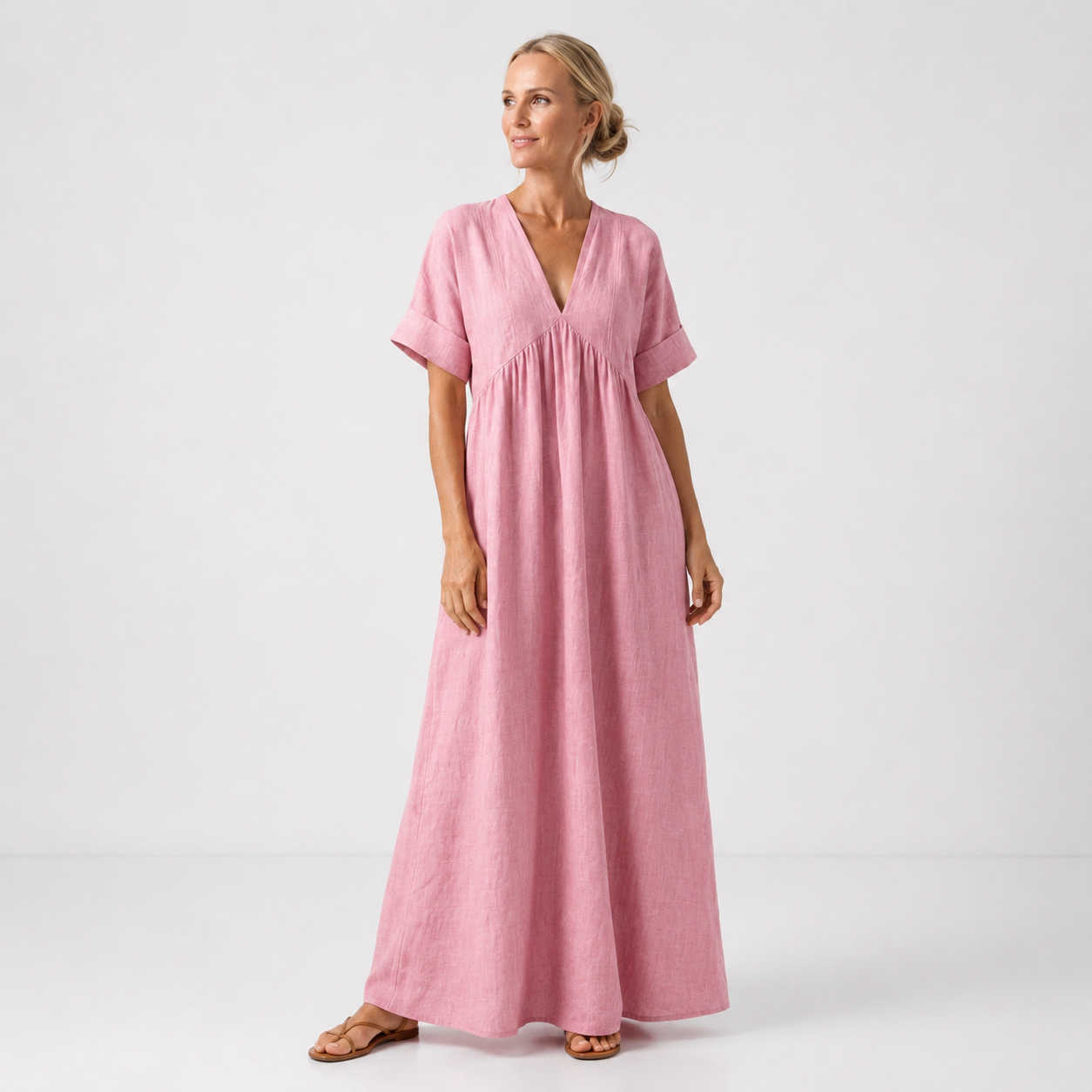 Robe Longue Femme avec Col en V en Coton Lucyle