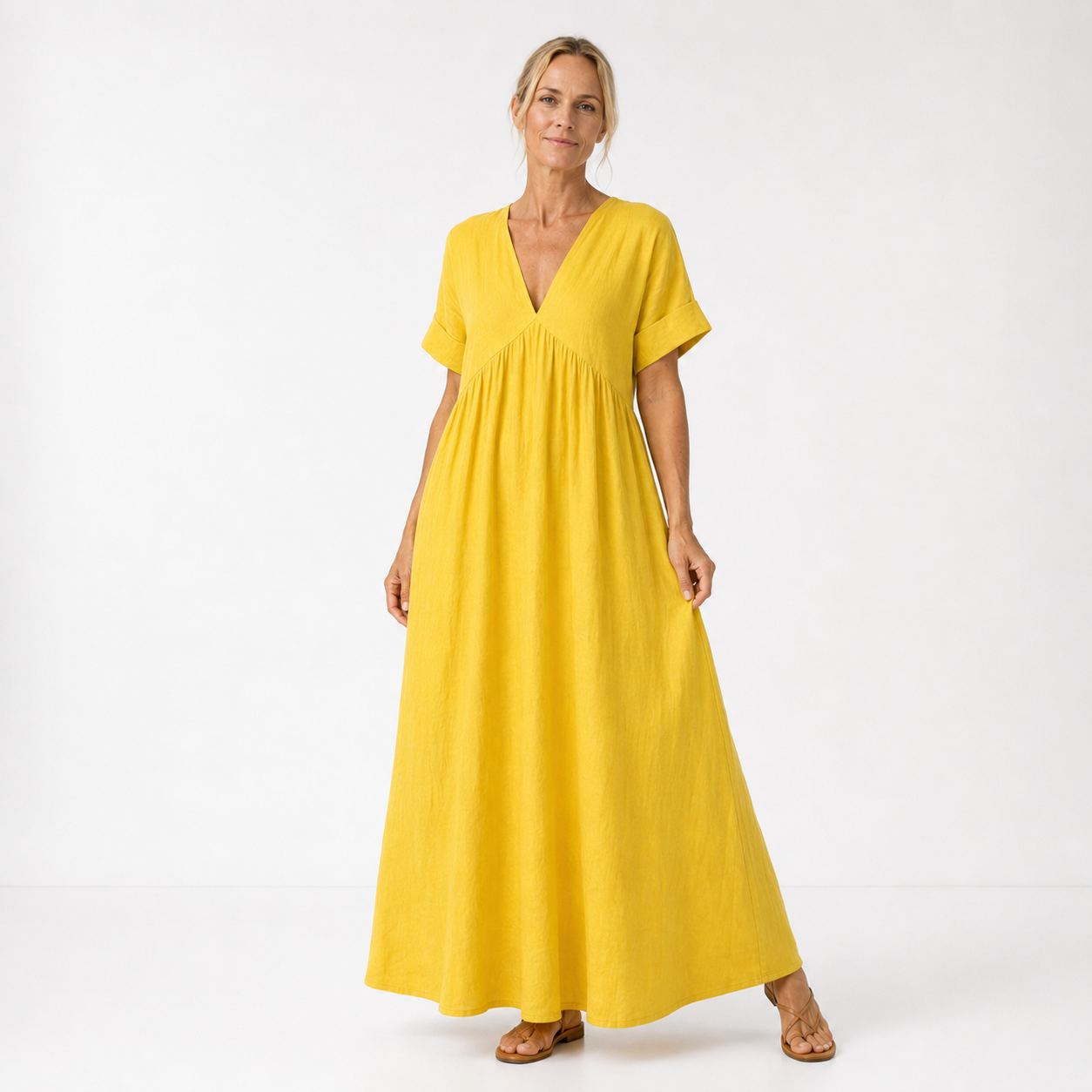 Robe Longue Femme avec Col en V en Coton Lucyle
