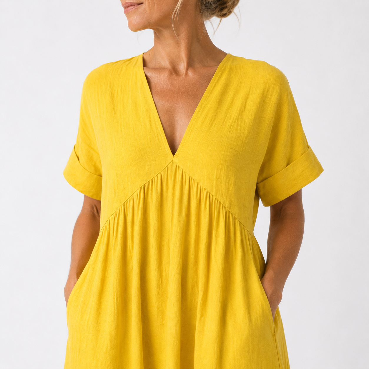 Robe Longue Femme avec Col en V en Coton Lucyle