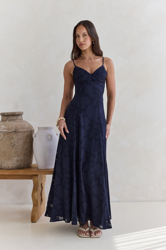 Robe Longue Femme avec Col en V et Détails Plissés Lucyle