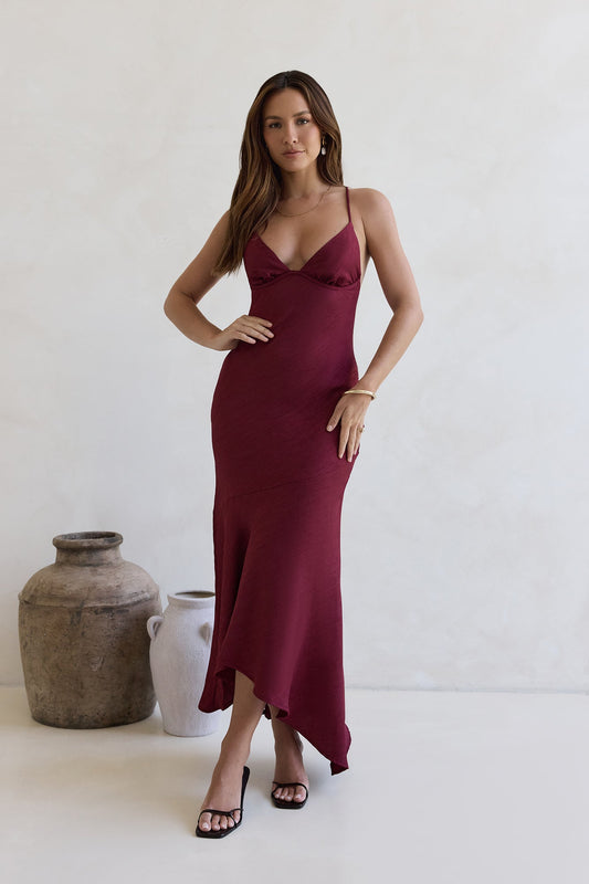 Robe Longue Femme avec Col en V et Ourlet Asymétrique Lucyle