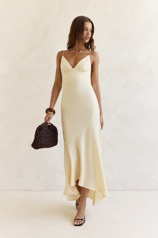 Robe Longue Femme avec Col en V et Ourlet Asymétrique Lucyle
