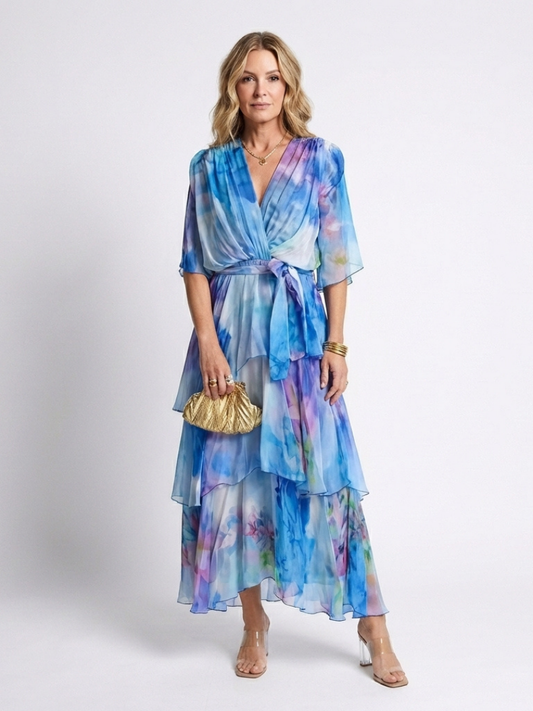 Robe Longue Femme avec Col en V et Taille Ajustable Lucyle