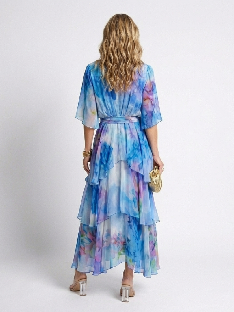 Robe Longue Femme avec Col en V et Taille Ajustable Lucyle