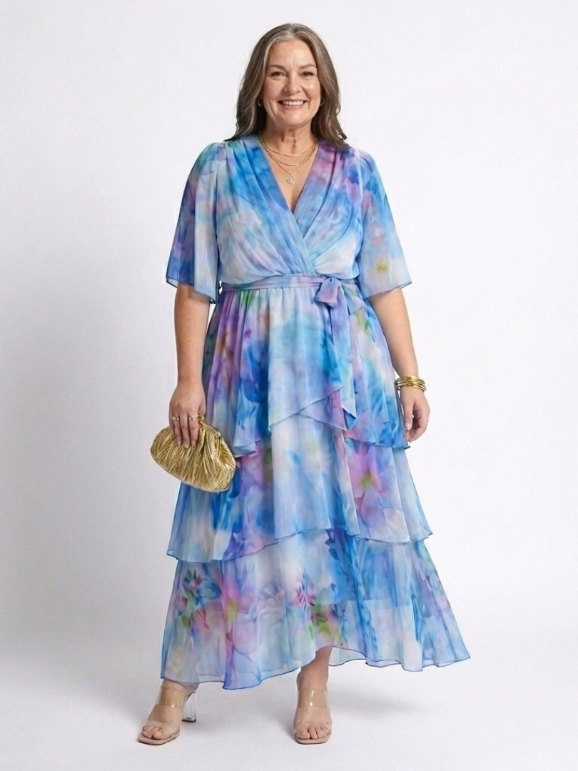 Robe Longue Femme avec Col en V et Taille Ajustable Lucyle