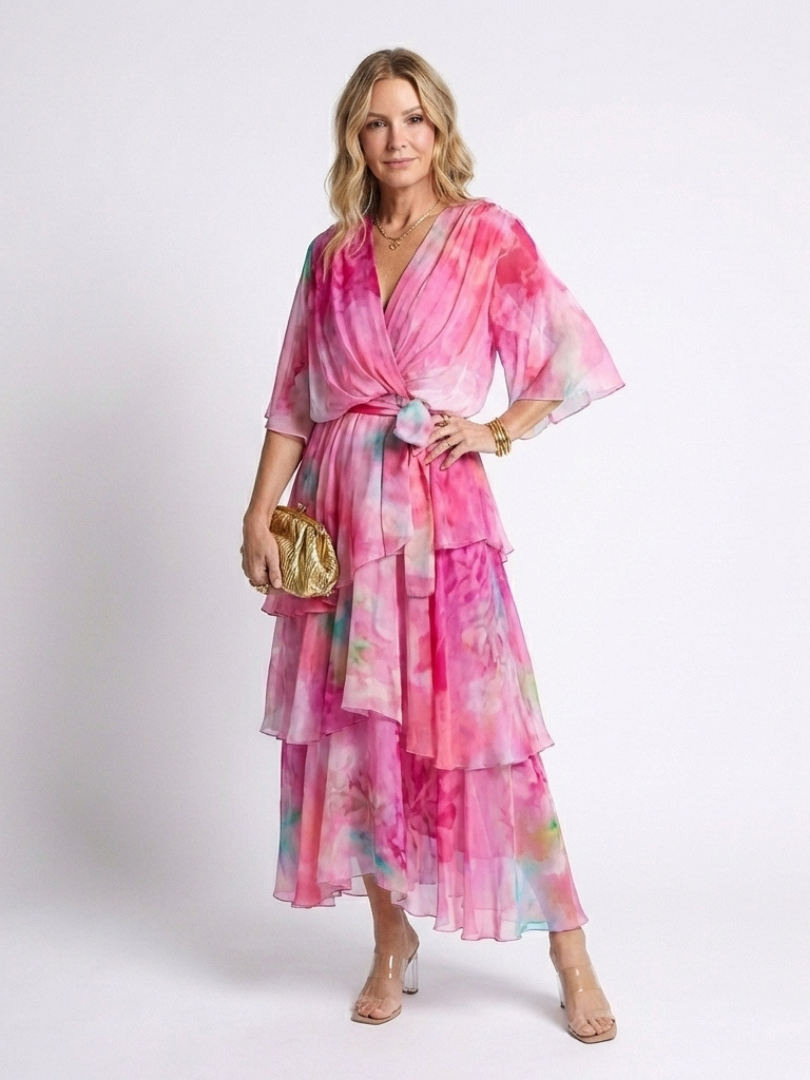 Robe Longue Femme avec Col en V et Taille Ajustable Lucyle