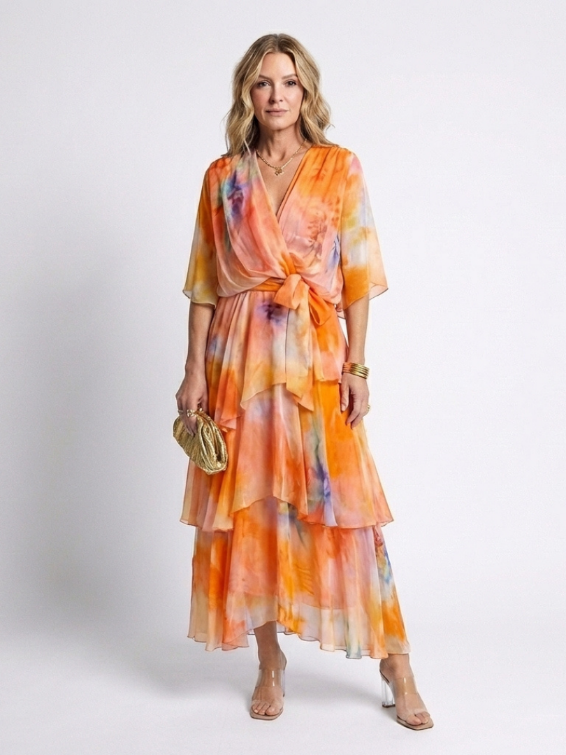 Robe Longue Femme avec Col en V et Taille Ajustable Lucyle