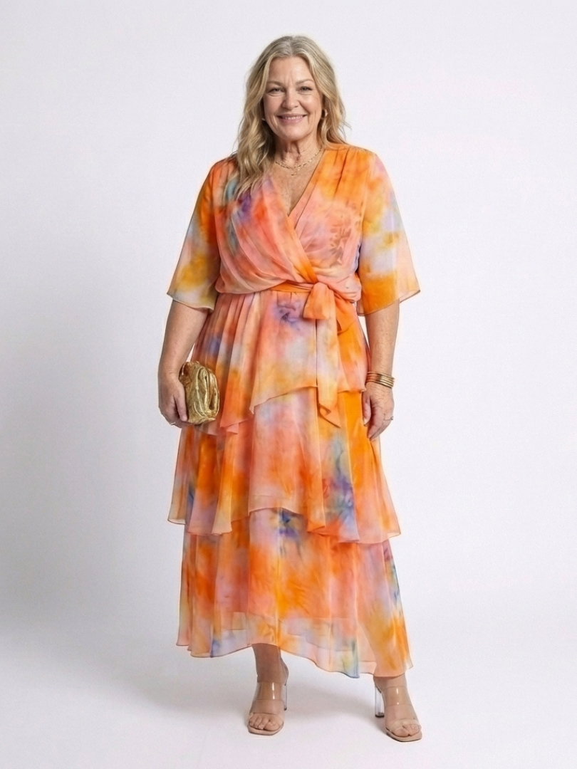 Robe Longue Femme avec Col en V et Taille Ajustable Lucyle