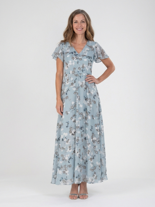 Robe Longue Femme avec Décolleté en V en Mousseline Lucyle