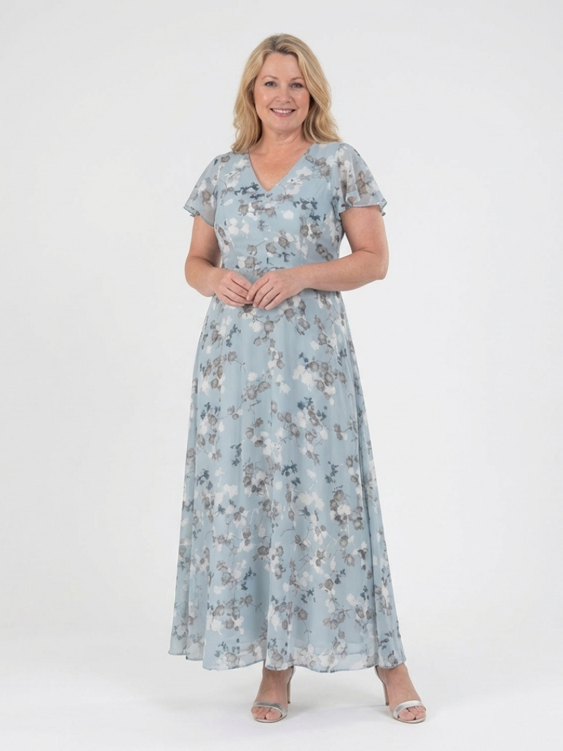 Robe Longue Femme avec Décolleté en V en Mousseline Lucyle