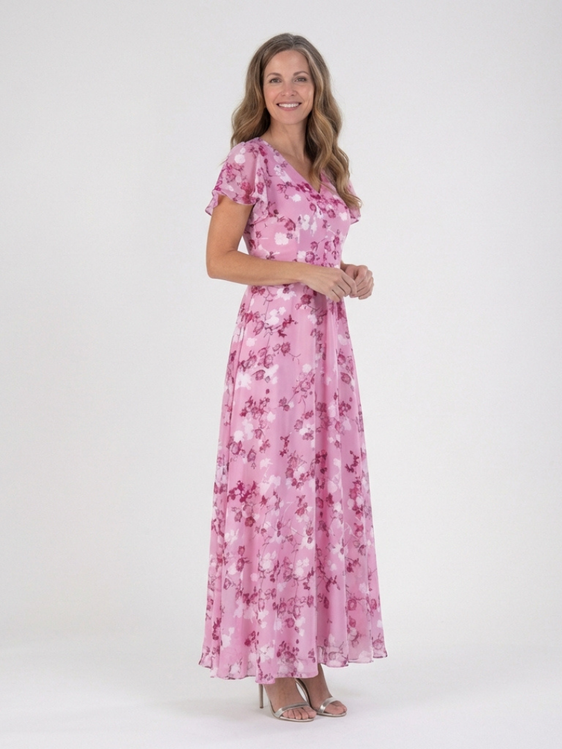 Robe Longue Femme avec Décolleté en V en Mousseline Lucyle