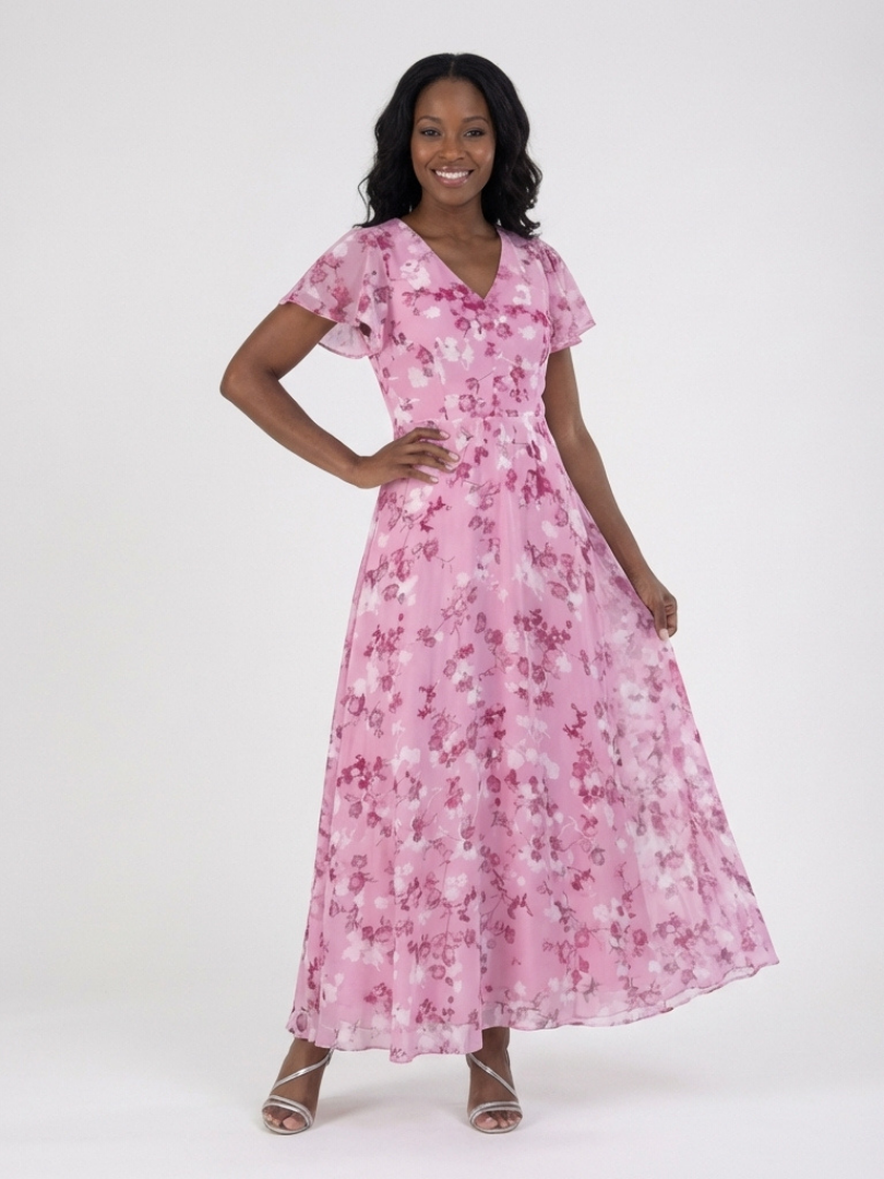 Robe Longue Femme avec Décolleté en V en Mousseline Lucyle