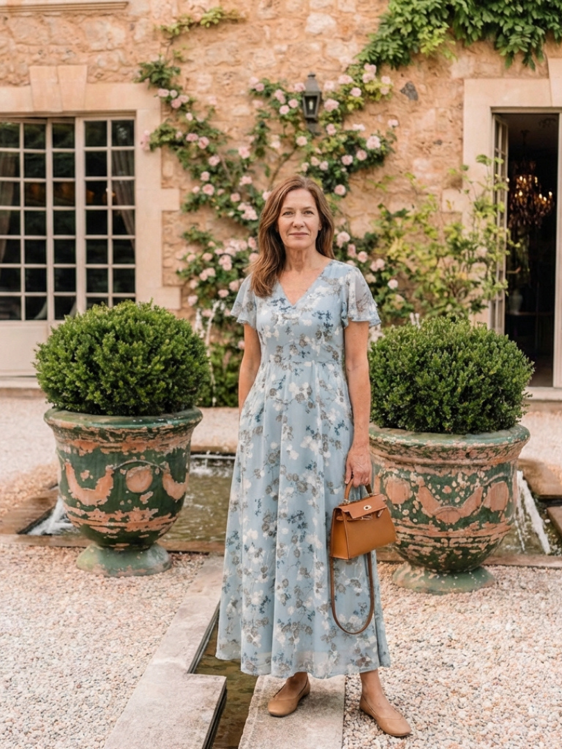 Robe Longue Femme avec Décolleté en V en Mousseline Lucyle