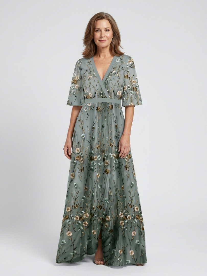 Robe Longue Femme avec Décolleté en V et Manches Transparentes Lucyle