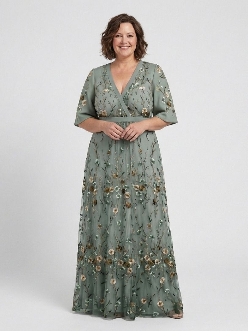 Robe Longue Femme avec Décolleté en V et Manches Transparentes Lucyle