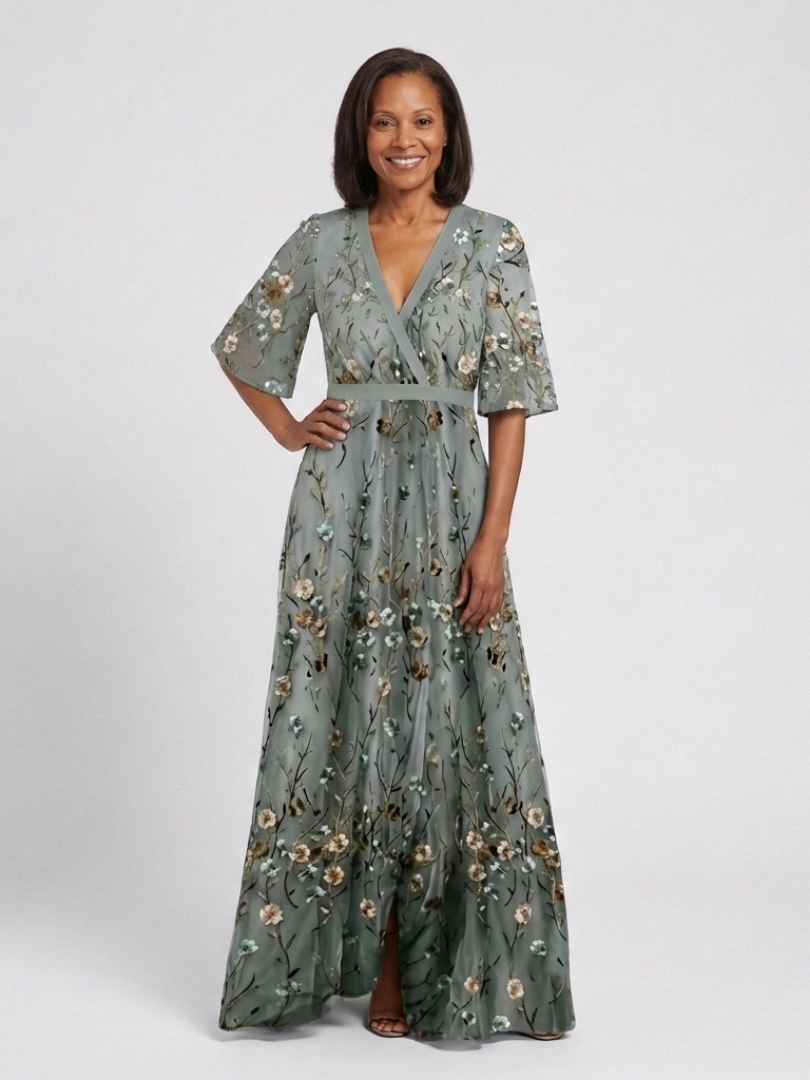 Robe Longue Femme avec Décolleté en V et Manches Transparentes Lucyle