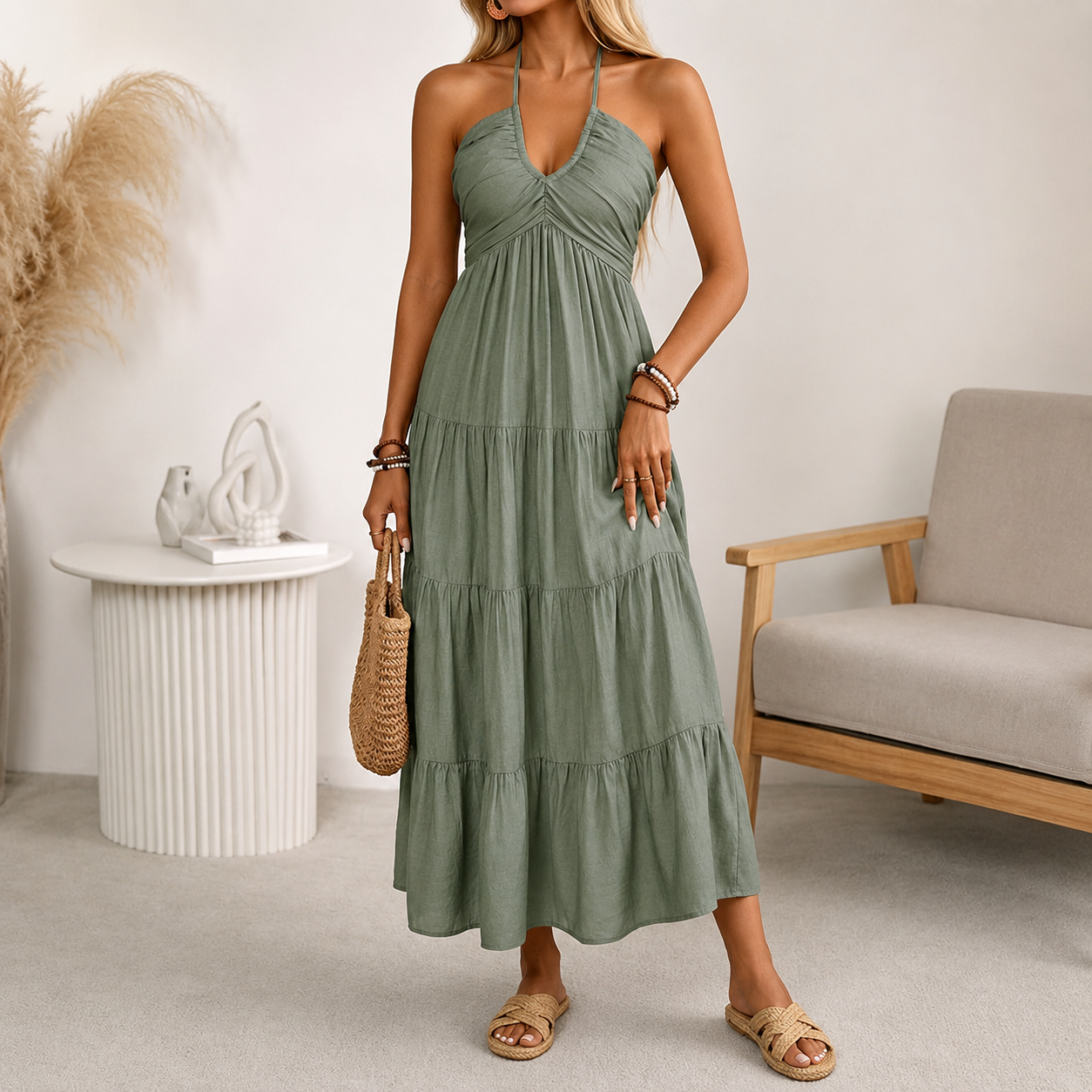 Robe Longue Femme avec Dos Nu et Tissu Fluide Lucyle