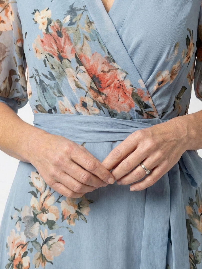 Robe Longue Femme avec Imprimé Floral et Col en V Lucyle