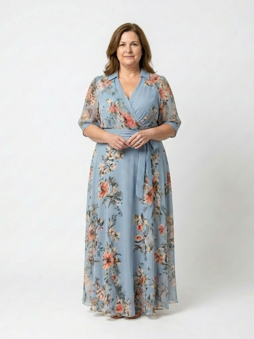 Robe Longue Femme avec Imprimé Floral et Col en V Lucyle