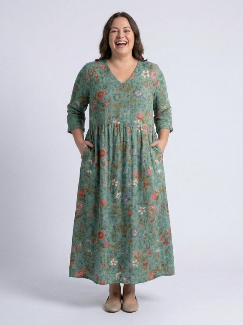 Robe Longue Femme avec Imprimé Floral et Col en V Lucyle