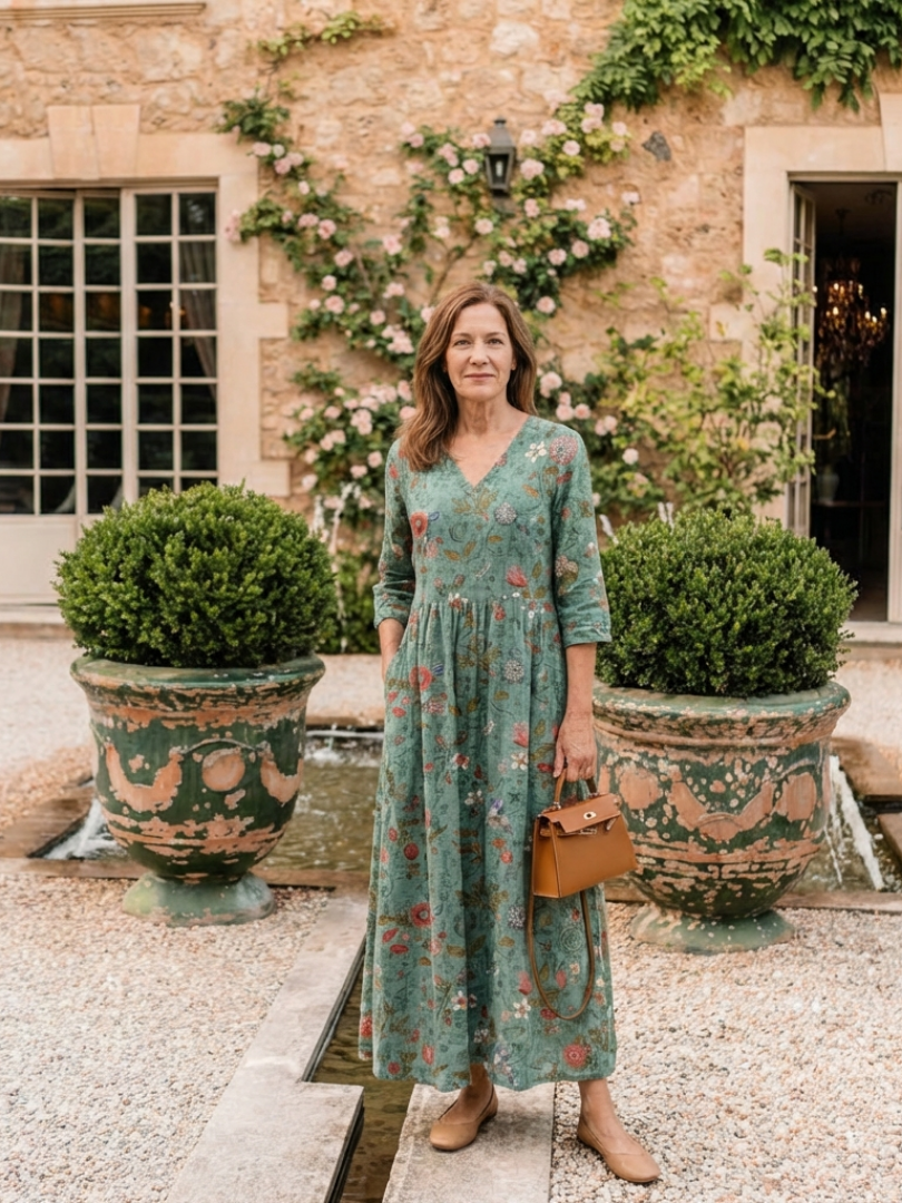 Robe Longue Femme avec Imprimé Floral et Col en V Lucyle