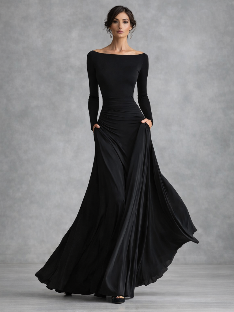 Robe Longue Femme avec Manches Longues Drapée Lucyle