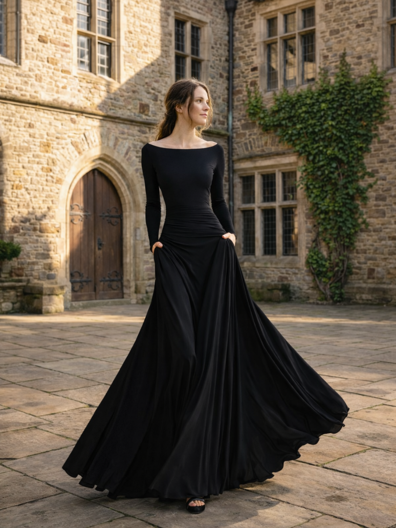 Robe Longue Femme avec Manches Longues Drapée Lucyle