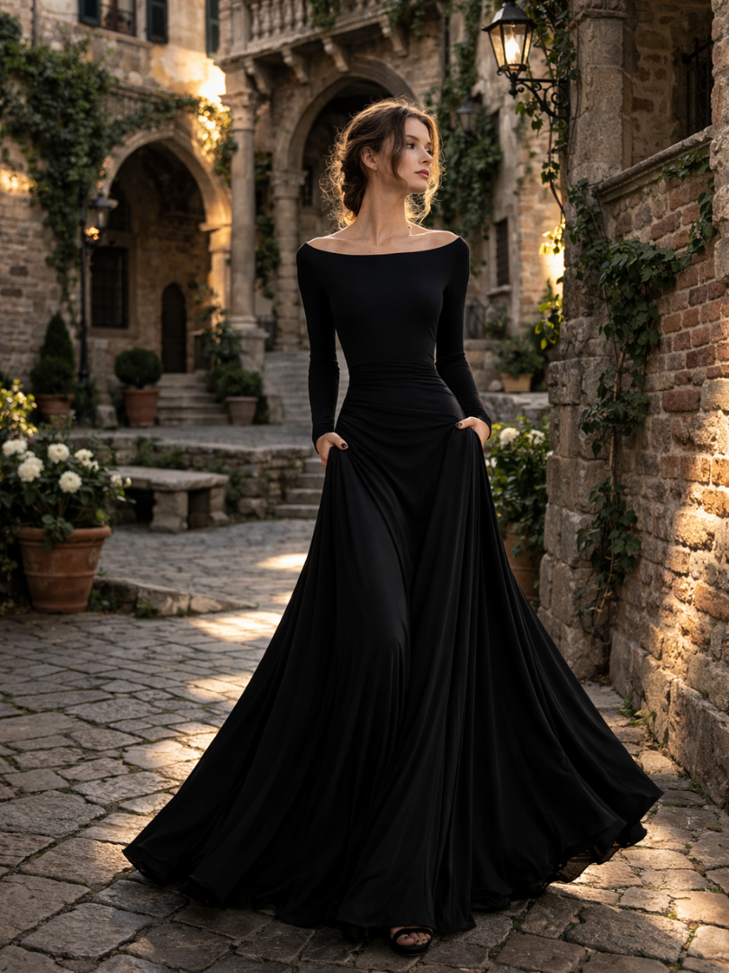 Robe Longue Femme avec Manches Longues Drapée Lucyle