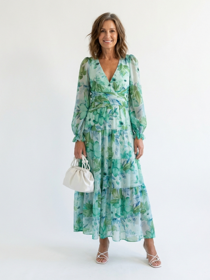 Robe Longue Femme avec Manches Longues en Tissu Léger Lucyle
