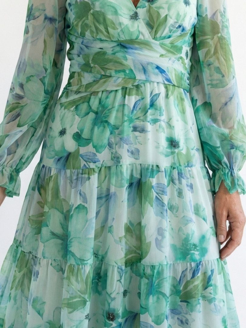Robe Longue Femme avec Manches Longues en Tissu Léger Lucyle